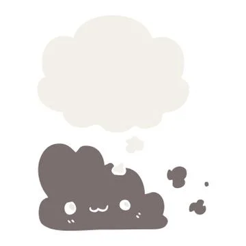 Cute cartoon cloud and thought bubble in retro style Stock Illustration