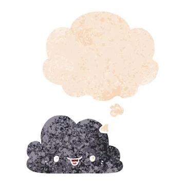 Cute cartoon cloud and thought bubble in retro textured style Illustrazione stock