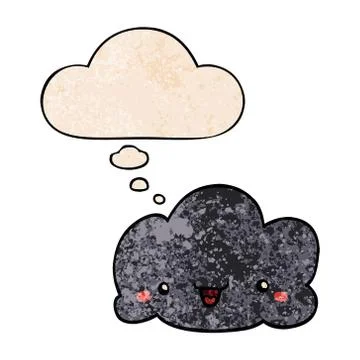 Cute cartoon cloud and thought bubble in grunge texture pattern style 스톡 일러스트
