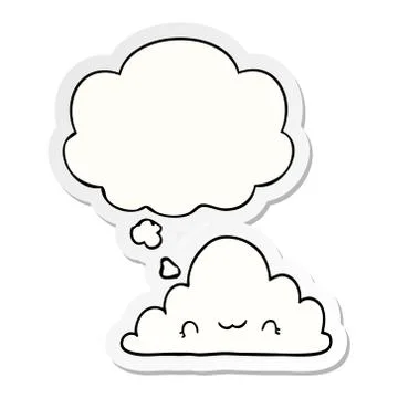 Cute cartoon cloud and thought bubble as a printed sticker 스톡 일러스트