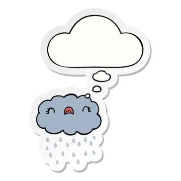 Cute cartoon cloud and thought bubble as a printed sticker Stock Illustration