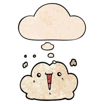 Cute cartoon cloud and thought bubble in grunge texture pattern style Stock Illustration