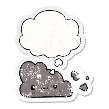 Cute cartoon cloud and thought bubble as a distressed worn sticker Stock Illustration