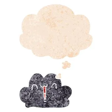 Cute cartoon cloud and thought bubble in retro textured style Stock Illustration