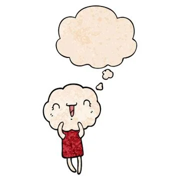 Cute cartoon cloud head creature and thought bubble in grunge texture pattern Stock Illustration