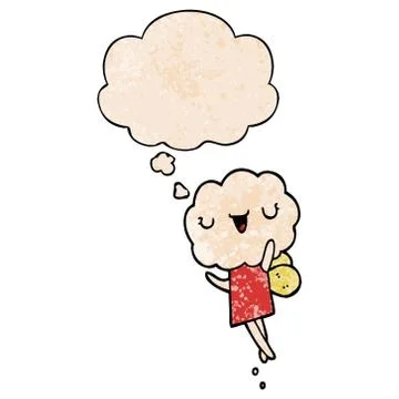 Cute cartoon cloud head creature and thought bubble in grunge texture pattern Stock Illustration
