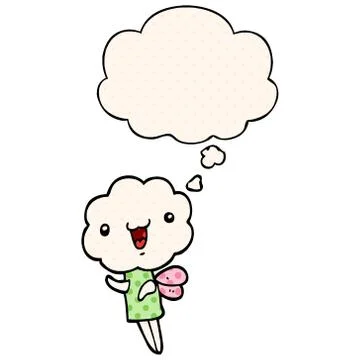 Cute cartoon cloud head creature and thought bubble in comic book style 스톡 일러스트