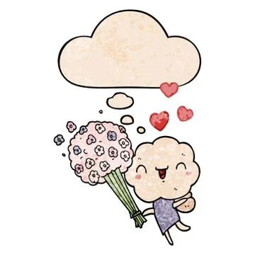 Cute cartoon cloud head creature and thought bubble in grunge texture pattern Stock Illustration