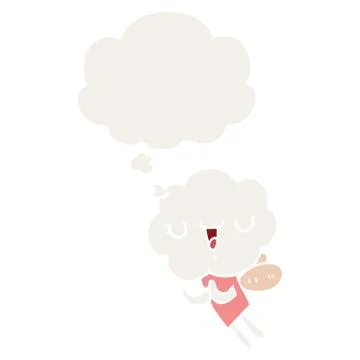 Cute cartoon cloud head creature and thought bubble in retro style 스톡 일러스트