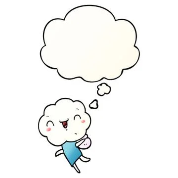 Cute cartoon cloud head creature and thought bubble in smooth gradient style Illustrazione stock