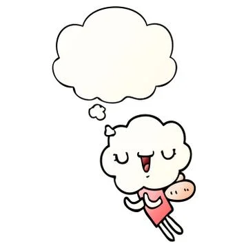 Cute cartoon cloud head creature and thought bubble in smooth gradient style 스톡 일러스트