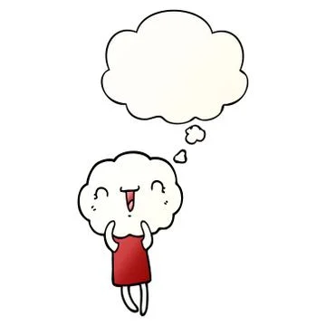 Cute cartoon cloud head creature and thought bubble in smooth gradient style イラスト素材