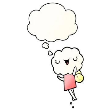 Cute cartoon cloud head creature and thought bubble in smooth gradient style 스톡 일러스트