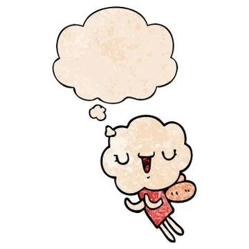 Cute cartoon cloud head creature and thought bubble in grunge texture pattern Stock Illustration