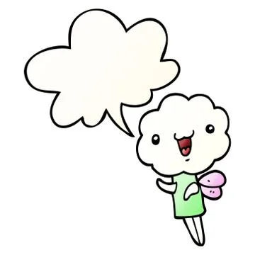 Cute cartoon cloud head creature and speech bubble in smooth gradient style 스톡 일러스트