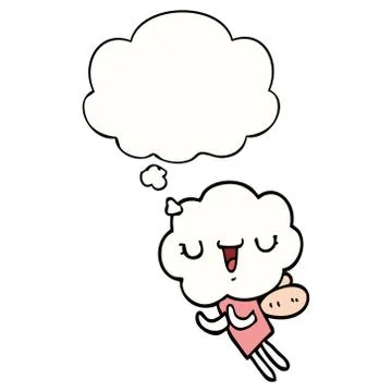 Cute cartoon cloud head creature and thought bubble Stock Illustration