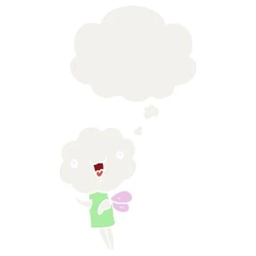 Cute cartoon cloud head creature and thought bubble in retro style Illustrazione stock