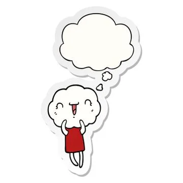 Cute cartoon cloud head creature and thought bubble as a printed sticker Illustrazione stock