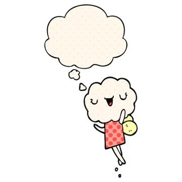 Cute cartoon cloud head creature and thought bubble in comic book style 스톡 일러스트