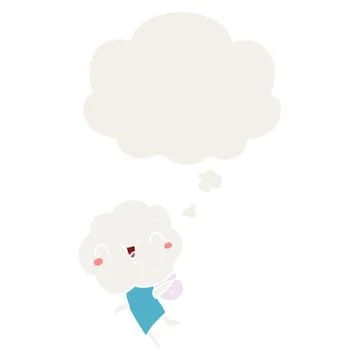 Cute cartoon cloud head creature and thought bubble in retro style 스톡 일러스트