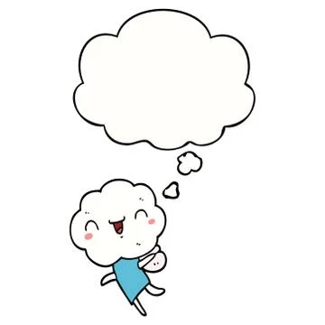 Cute cartoon cloud head creature and thought bubble Illustrazione stock