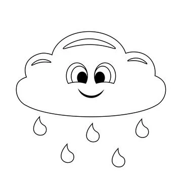 Cute cartoon Cloud with Rain. Draw illustration in black and white Illustrazione stock