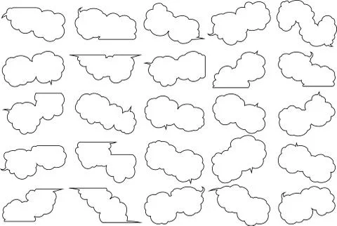 Cute cartoon cloud speech bubble connected sideways outline set Stock Illustration