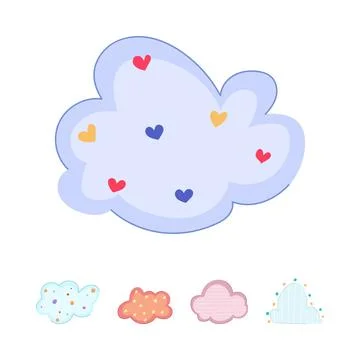 Cute cartoon clouds decoration set with hearts 库存插图