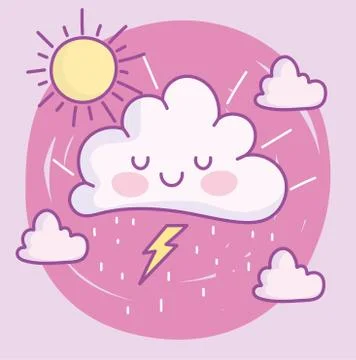 Cute cartoon clouds sun thunderbolt decoration Illustrazione stock