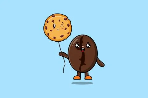 Cute cartoon Coffee beans floating with biscuits Stock Illustration