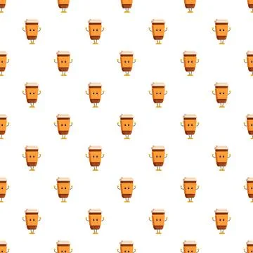 Cute cartoon coffee cups pattern for beverage packaging 스톡 일러스트