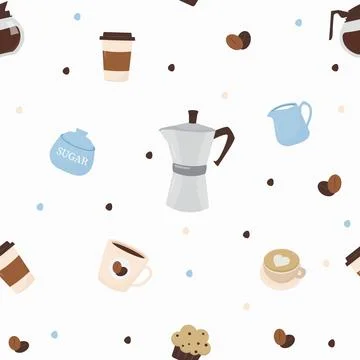 Cute cartoon coffee elements pattern Ilustración de archivo