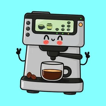 Cute cartoon coffee machine making espresso happy Stock Illustration