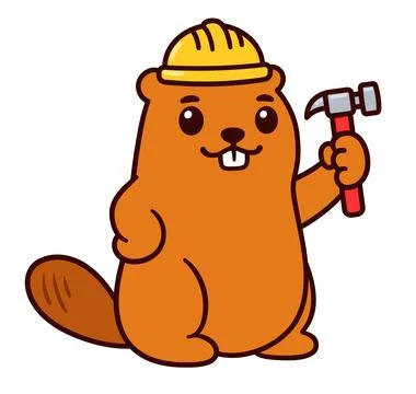 Cute cartoon construction worker beaver character Illustrazione stock