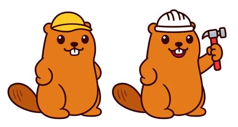Cute cartoon construction worker beaver character Illustrazione stock