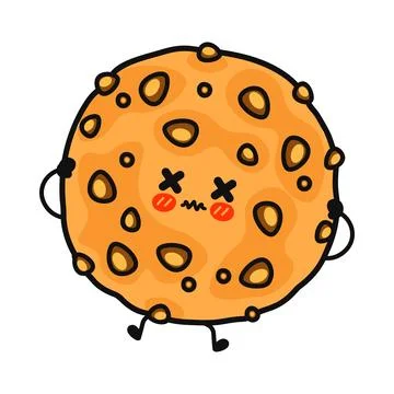 Cute cartoon cookie character with a dizzy expression and blushing cheeks 库存插图