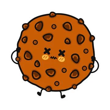 Cute cartoon cookie character with a dizzy expression and X eyes 库存插图