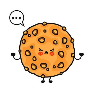 Cute cartoon cookie character looking angry and confused with a speech bubble Stockillustratie