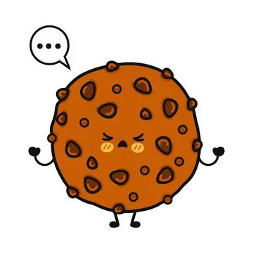 Cute cartoon cookie character looking sad and confused with a speech bubble Иллюстрация