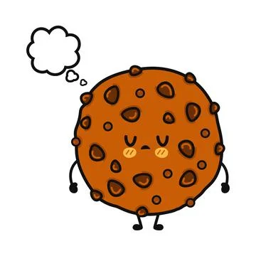 Cute cartoon cookie character with a thought bubble and sad expression Stockillustratie