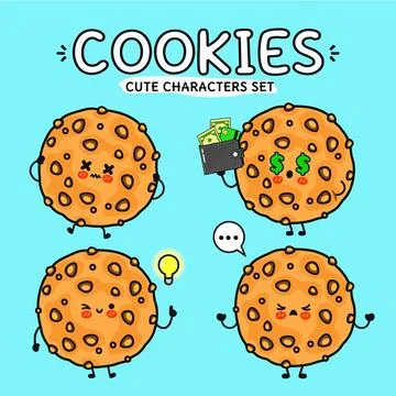 Cute cartoon cookie characters with different emotions and actions Stock-Illustration