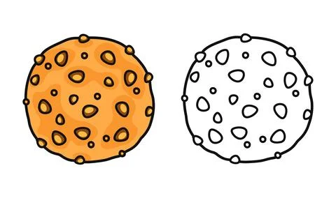 Cute cartoon cookie with chocolate chips and outline version Иллюстрация