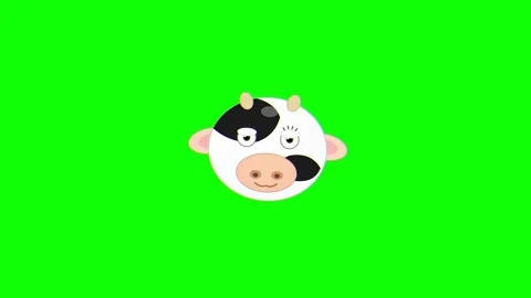 Cute Cartoon Cow Face Blinking on Green Screen 4K Video Stock Footage 333598945
