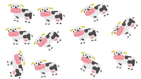 Cute Cartoon Cow Pattern with Scattered Dairy Cows on White Background Stock Footage 345539229