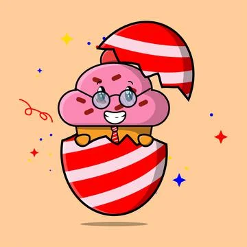 Cute cartoon Cupcake out from easter Cupcake Stock Illustration