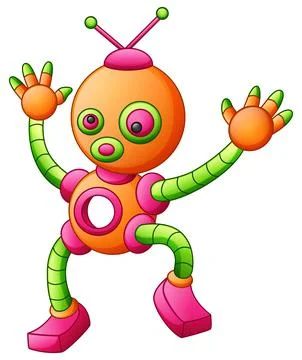 Cute cartoon dancing robot isolated on white background Stock Illustration