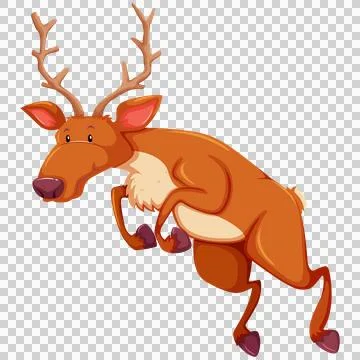 Cute cartoon deer jumping with antlers on clear ground. 스톡 일러스트