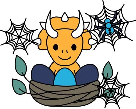 Cute cartoon devil smiles in a leafy nest Stock Illustration