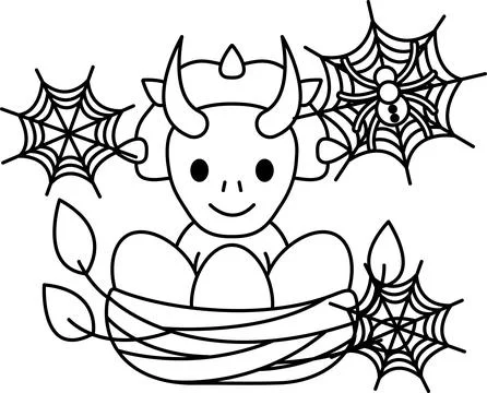 Cute cartoon devil smiles in a leafy nest Stock Illustration