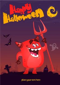 Cute cartoon devil. Vecor poster for Halloween party Stock Illustration